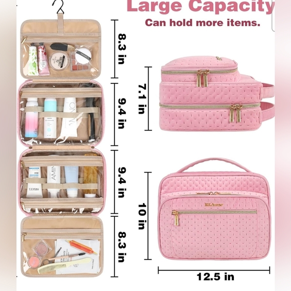 Elkuer Luxe Soft Pink Quilted Cosmetic Travel Case Organizer NEW - Picture 13 of 13